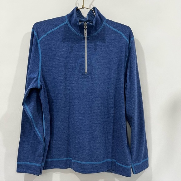 Tommy Bahama Reversible 1/4 Zip Sweatshirt Top Size Medium Blue Stripe - Picture 1 of 11